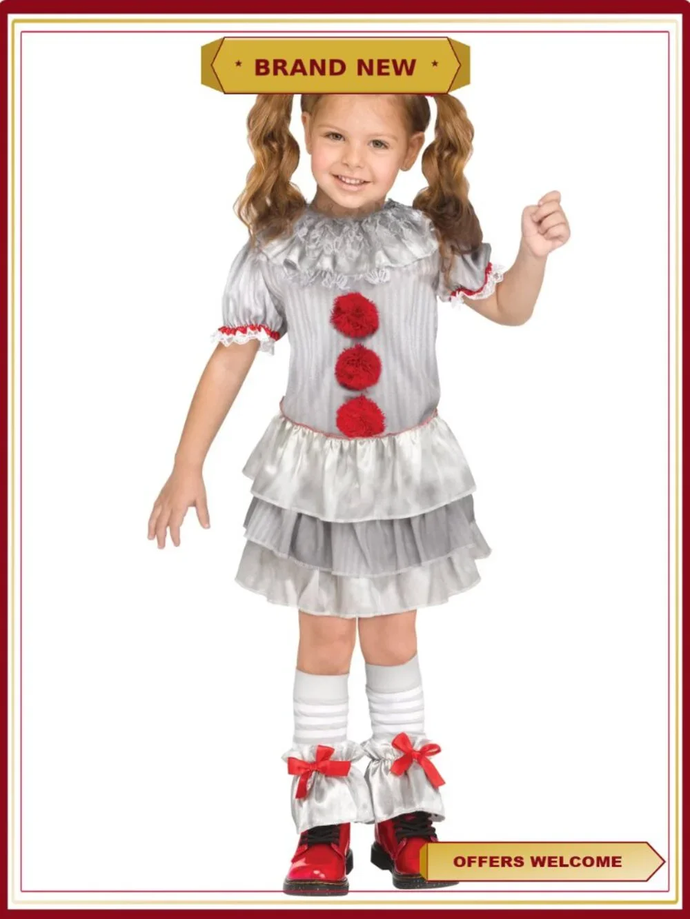 Toddler Carnevil Clown Halloween Costume 2T Circus Dress Knee Socks